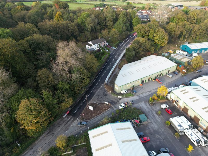 An aerial view of Kilkern Civil Engineering's completed works at Soot Hill, Northwich, Cheshire.
