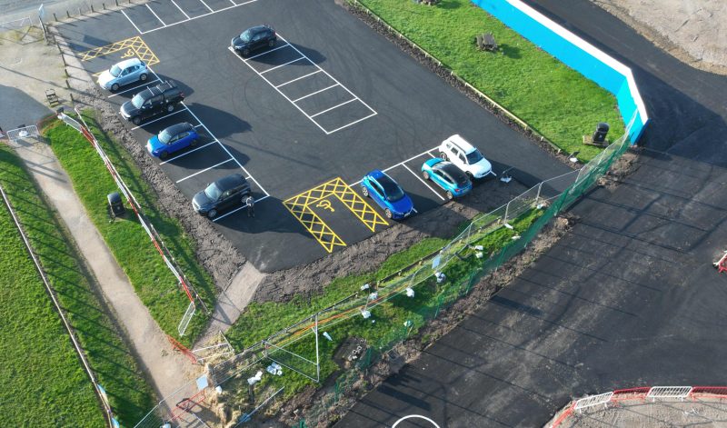 The re-surfaced public car park at Rossall Point. Completed by Kilkern as part of the Wyre Beach Management Scheme at Fleetwood, Lancashire.